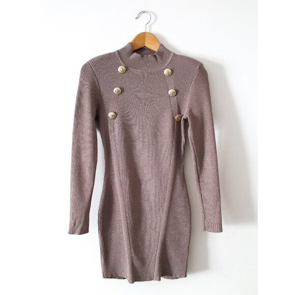 Retrofête Aislinn Dress / Medium / Metallic Satellite Knit Mini Gold Buttons - Picture 4 of 11